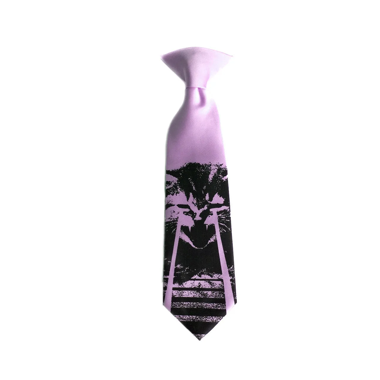 Angry Laser Kitten kids tie. Boys clip-on cat necktie.