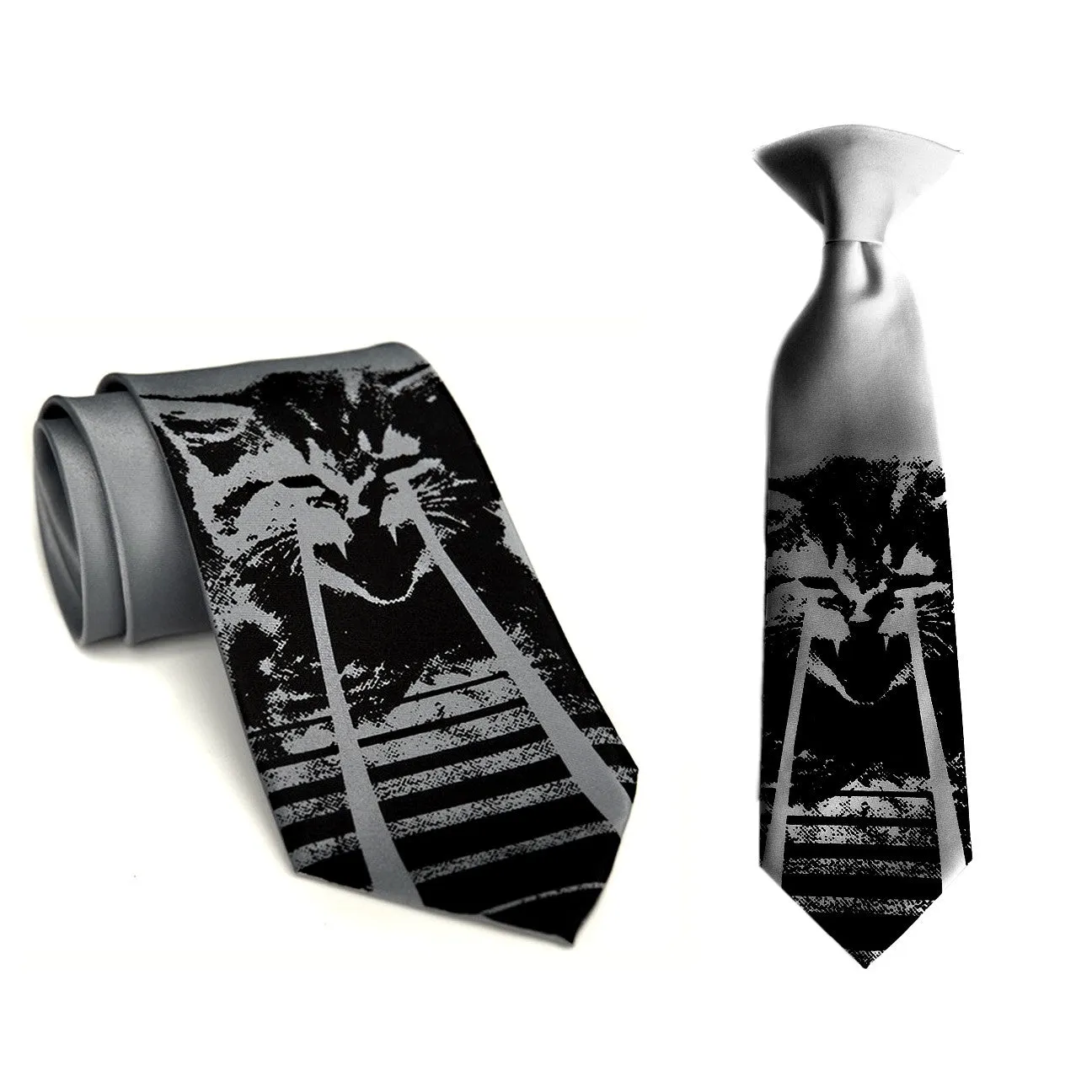 Angry Laser Kitten kids tie. Boys clip-on cat necktie.