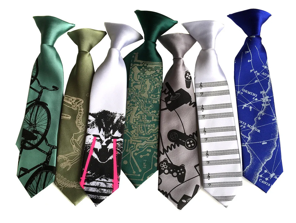 Angry Laser Kitten kids tie. Boys clip-on cat necktie.