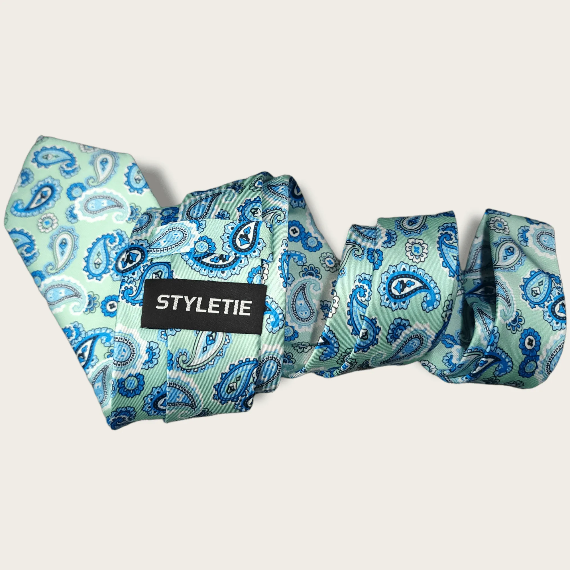 Aqua Mint Blue Paisley Tie