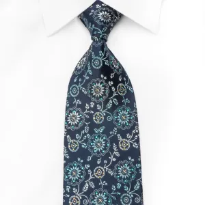 Aquascutum Rhinestone Necktie Turquoise Floral On Dark Blue With Sparkles