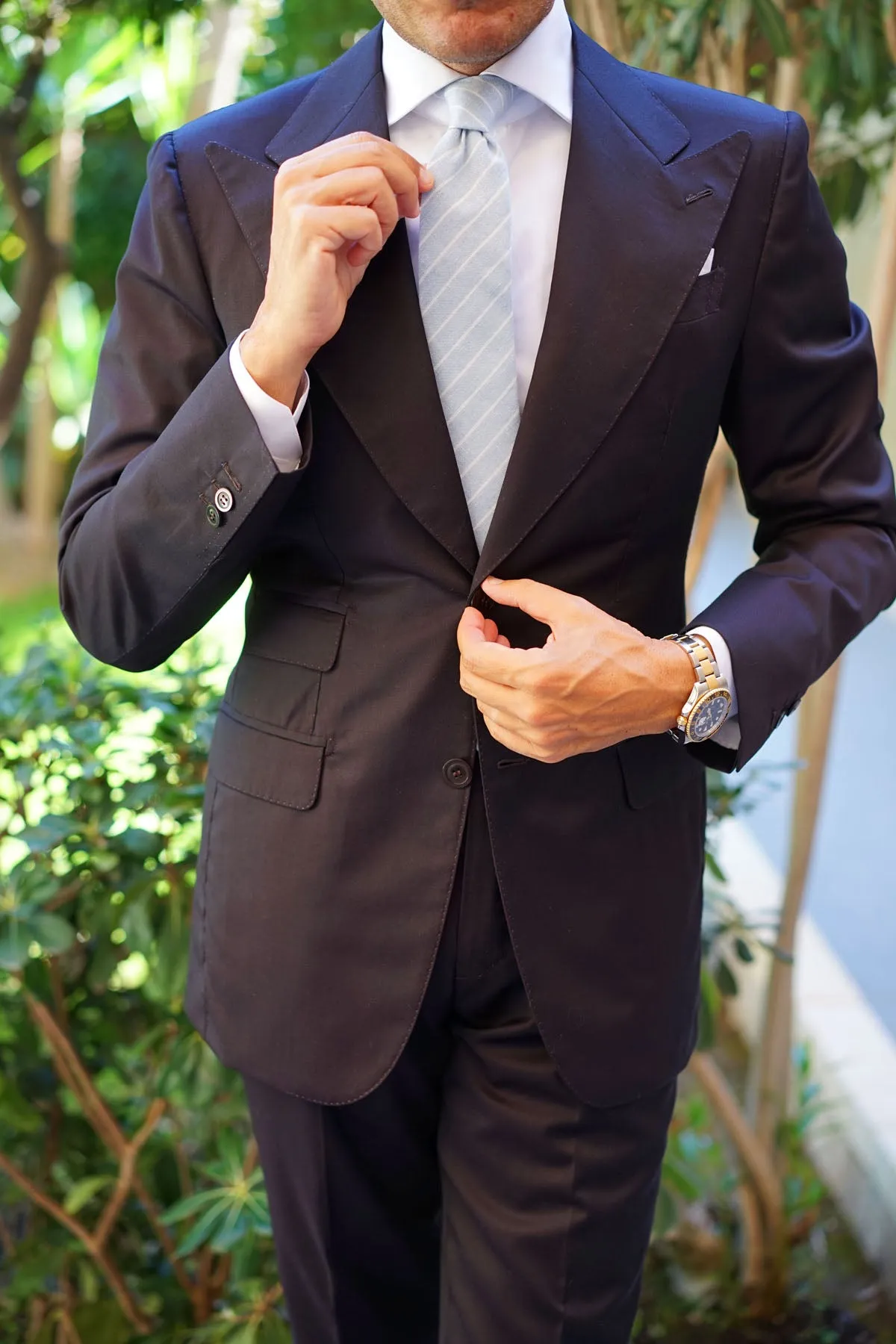Baby Blue Wide Pinstripe Linen Tie