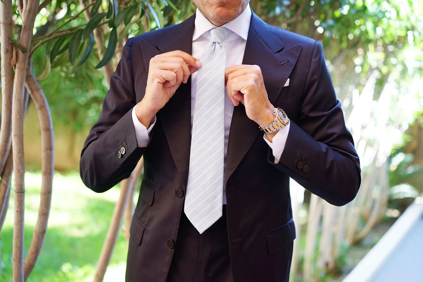 Baby Blue Wide Pinstripe Linen Tie