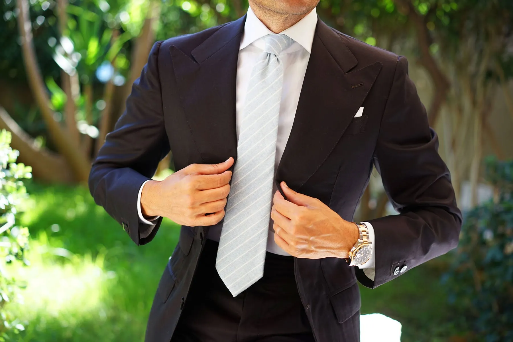 Baby Blue Wide Pinstripe Linen Tie