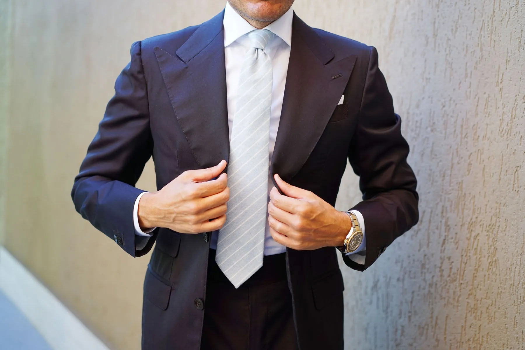 Baby Blue Wide Pinstripe Linen Tie