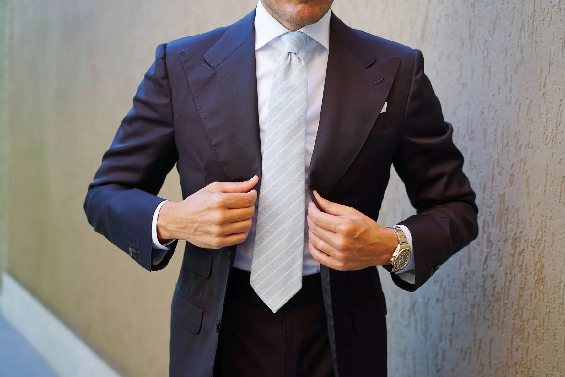 Baby Blue Wide Pinstripe Linen Tie