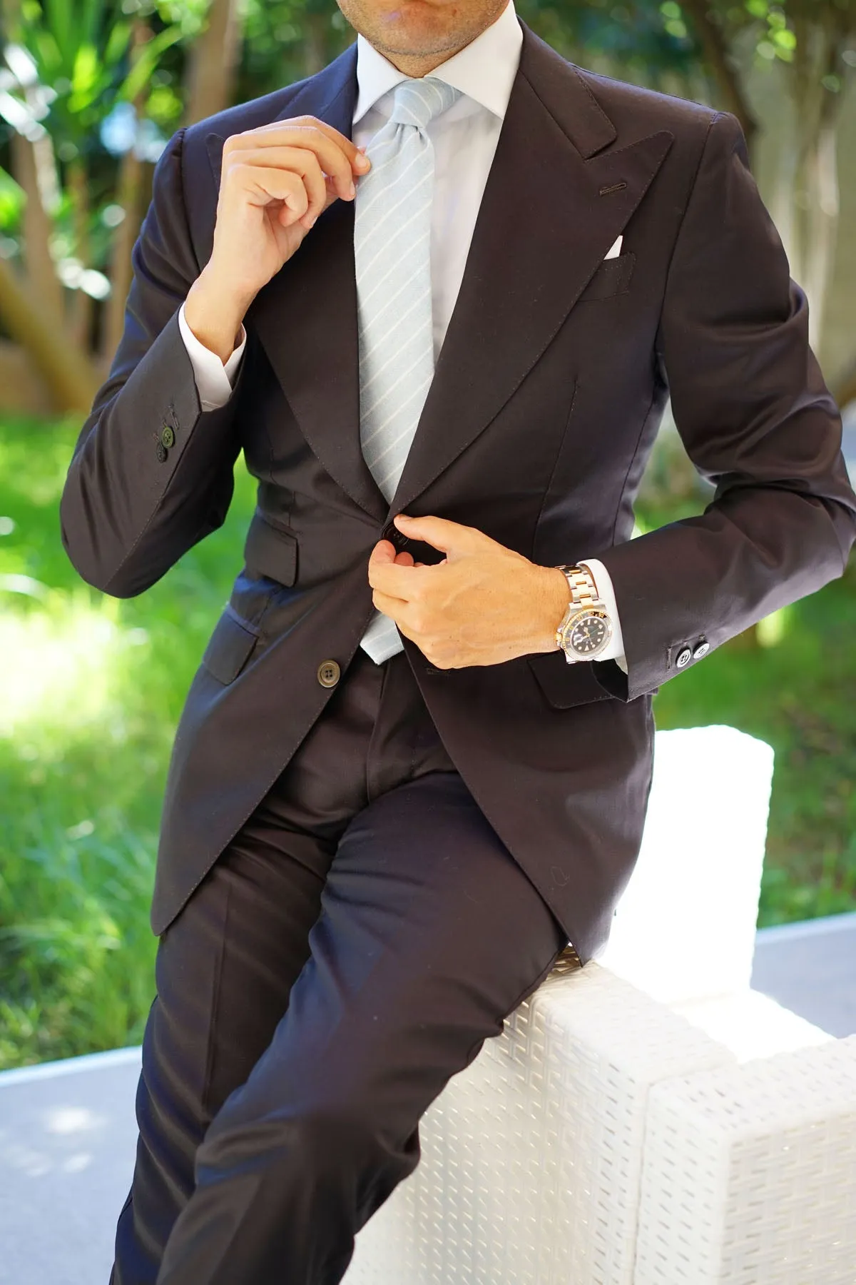 Baby Blue Wide Pinstripe Linen Tie
