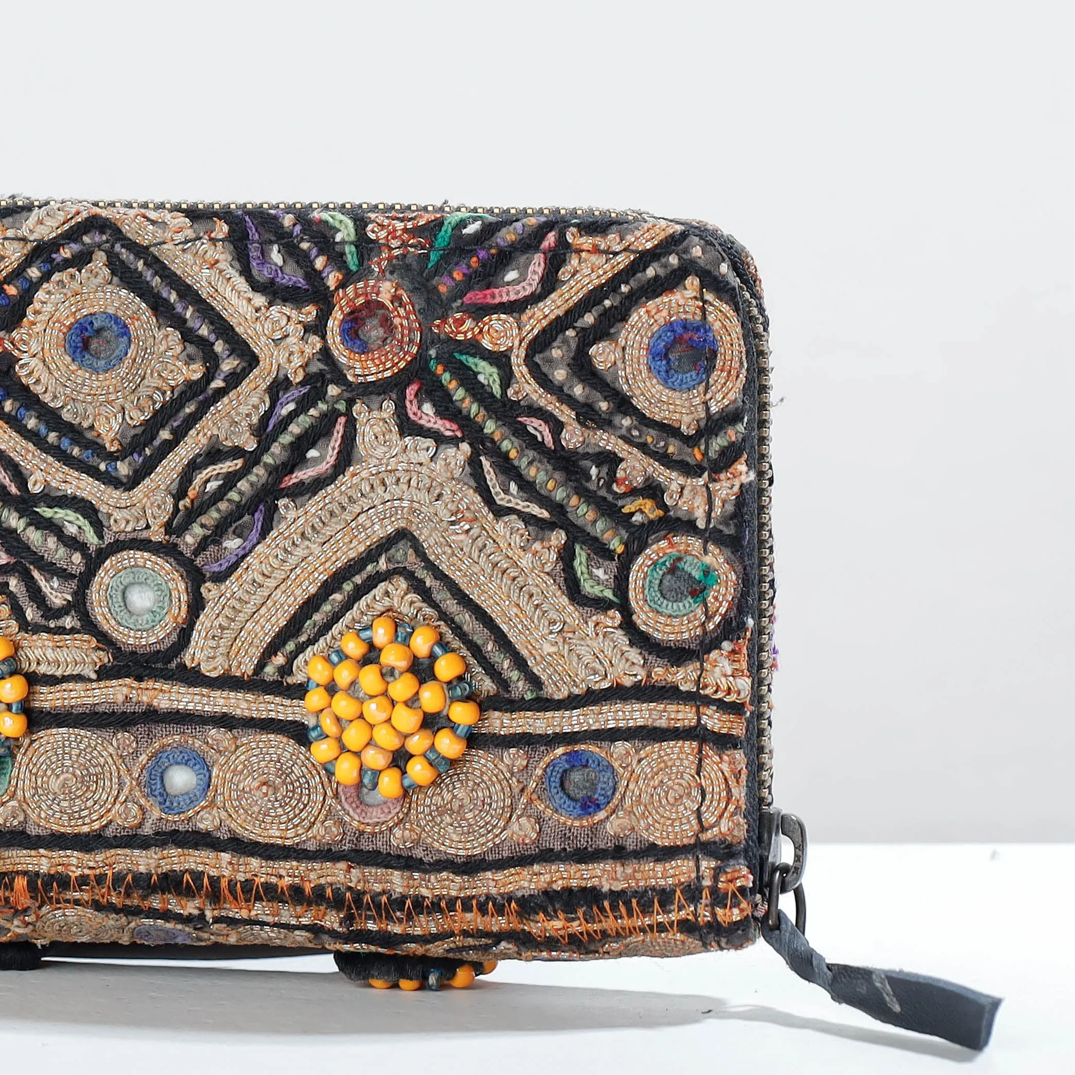 Beige - Banjara Vintage Embroidery Mirror Work Wallet