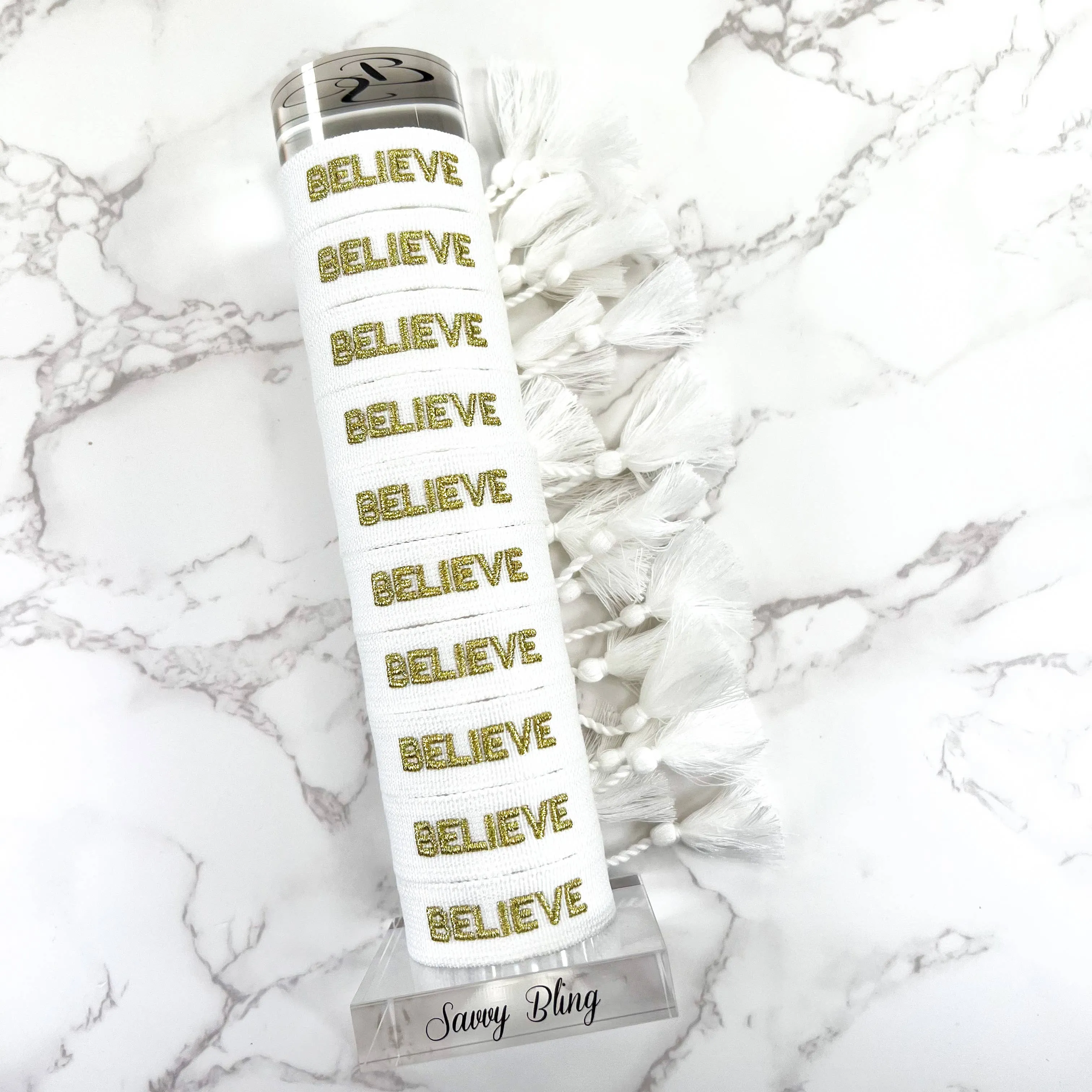 Believe Embroidered Woven Bracelet