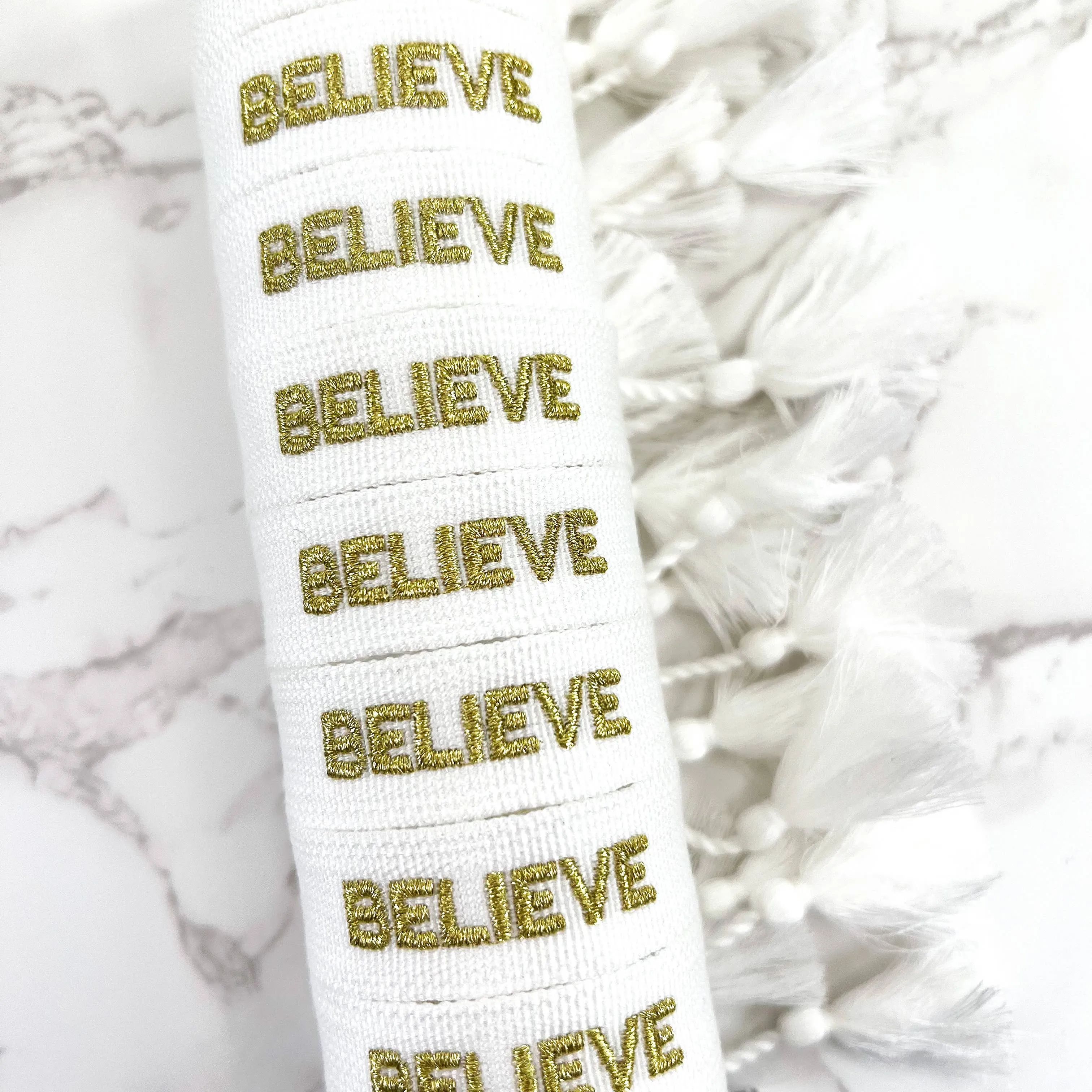 Believe Embroidered Woven Bracelet
