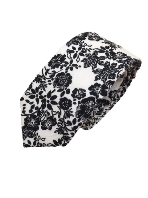 Black and White Floral, Cotton, Men's Tie