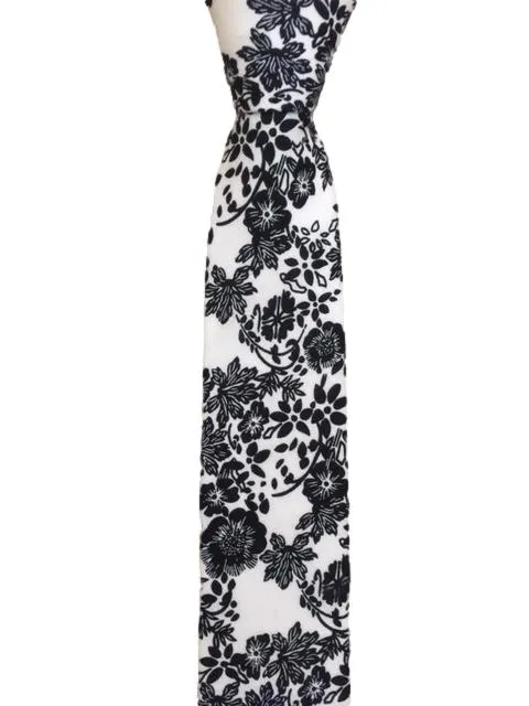 Black and White Floral, Cotton, Men's Tie