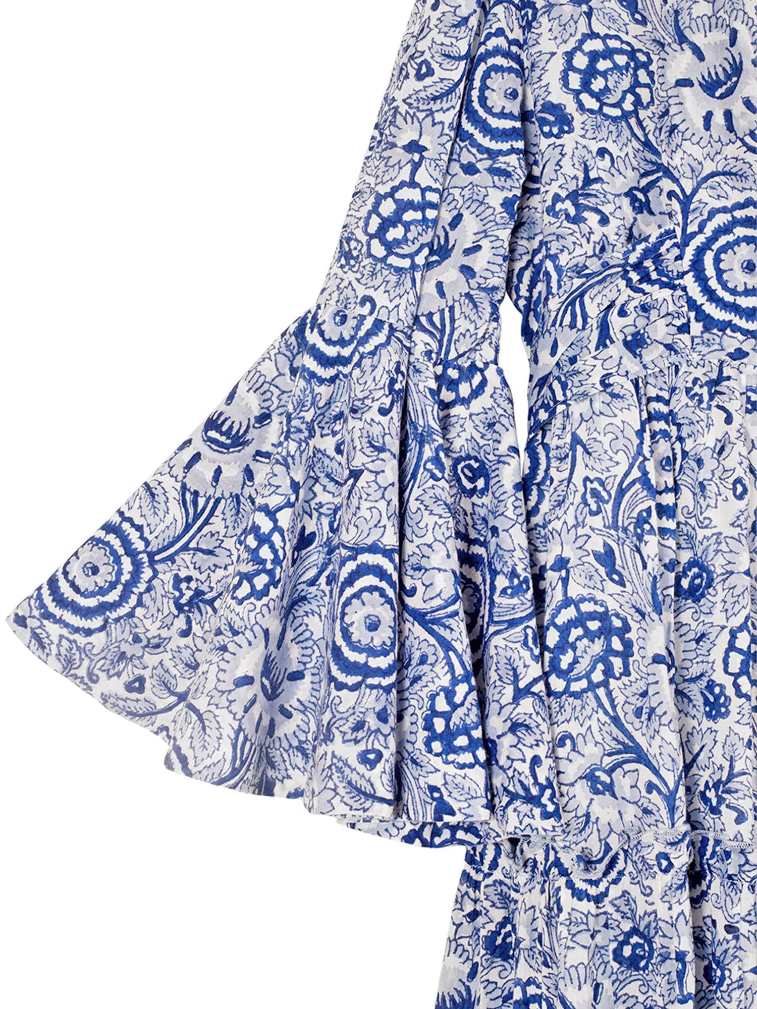 Block Printed Women's Dress - Blue Floral