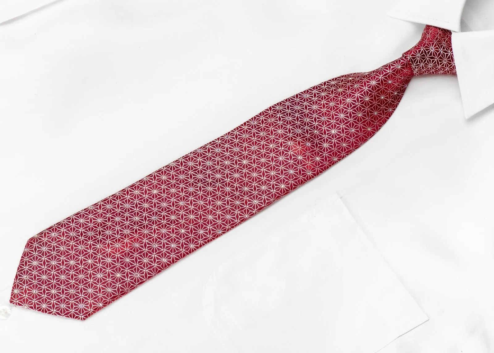 Mens Red Necktie with Silver Trellis Crystal Rhinestones