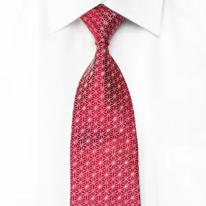 Mens Red Necktie with Silver Trellis Crystal Rhinestones