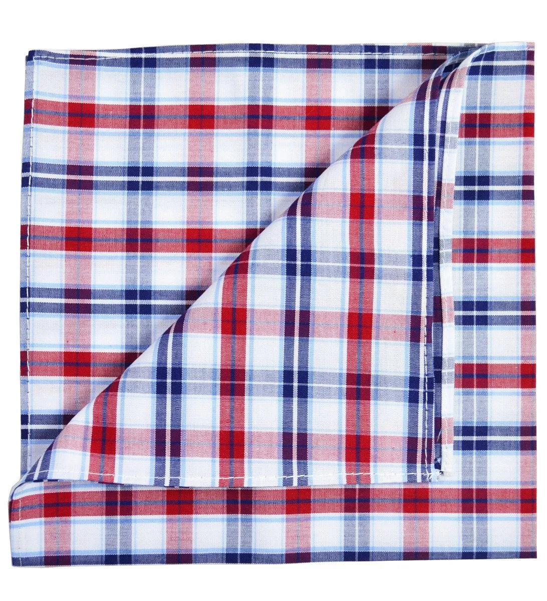 Blue and Red Plaid Cotton Pocket Square