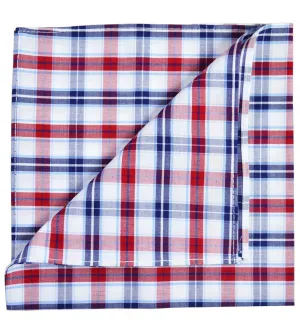 Blue and Red Plaid Cotton Pocket Square