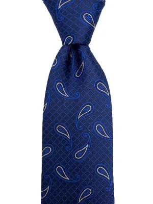 Blue and Silver Paisley Extra Long Tie
