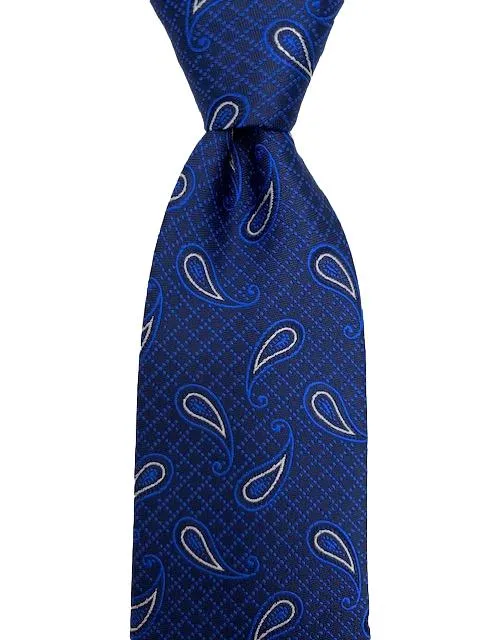 Blue and Silver Paisley Extra Long Tie