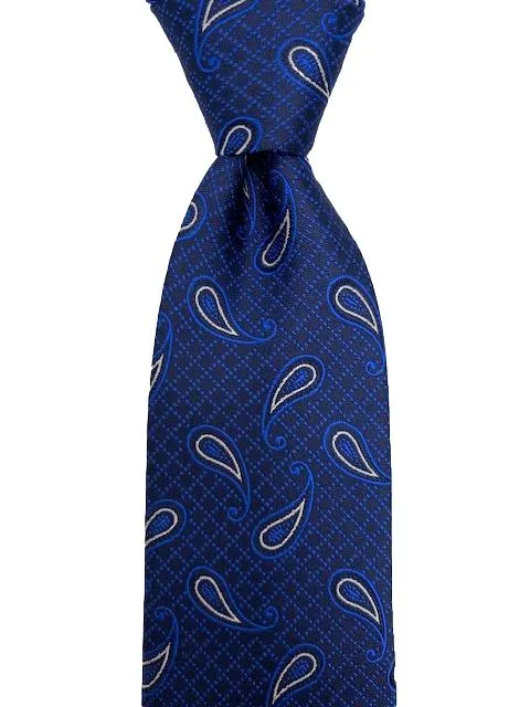 Blue and Silver Paisley Extra Long Tie