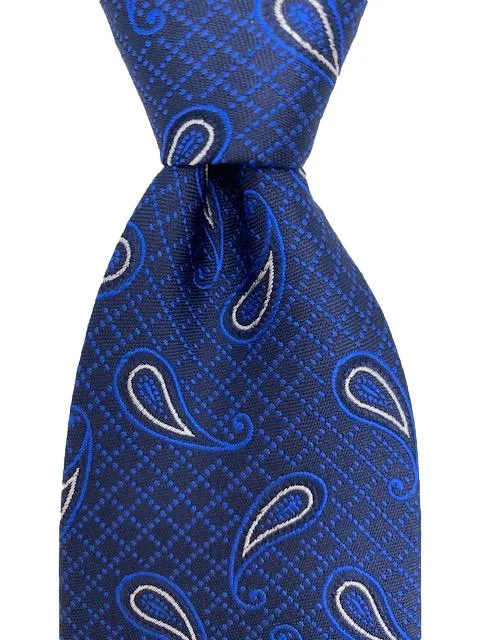 Blue and Silver Paisley Extra Long Tie