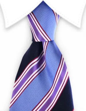 Blue, Black & Purple Striped Extra Long Necktie