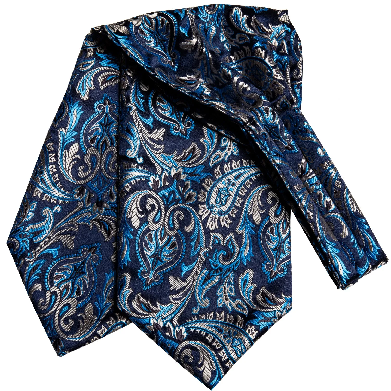Blue Brown Paisley Ascot Pocket Square Cufflinks Set