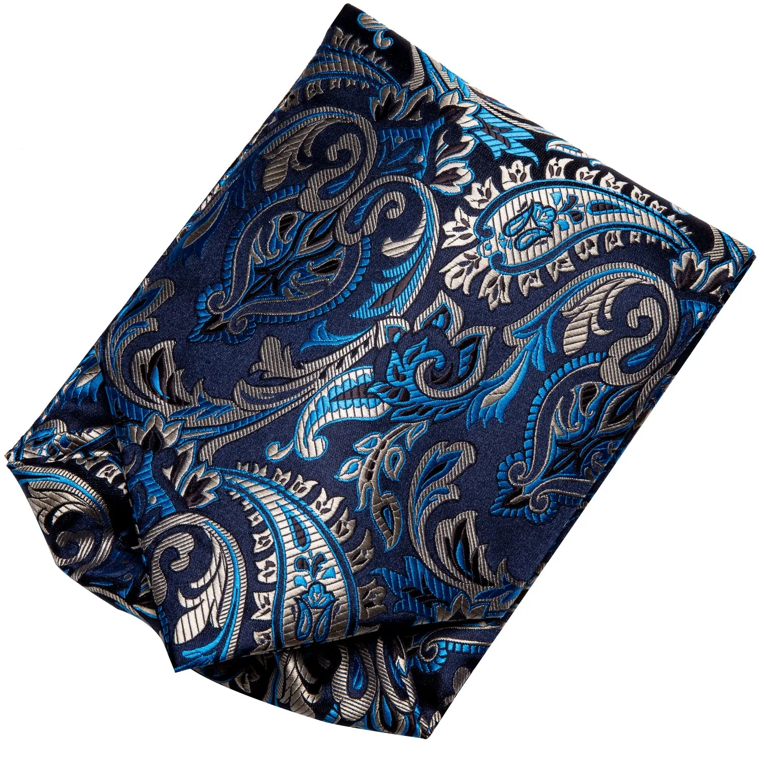 Blue Brown Paisley Ascot Pocket Square Cufflinks Set