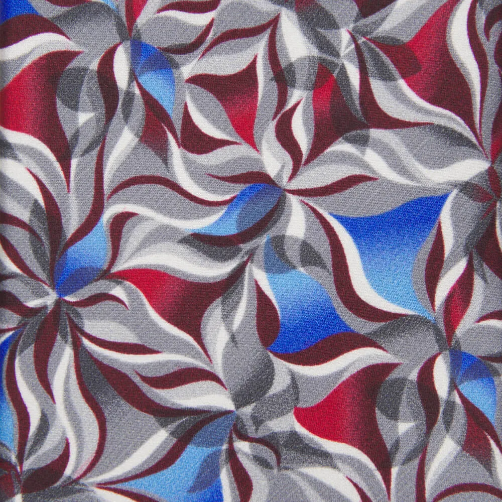 Blue Red and Grey Abstract Flowers Silk Tie