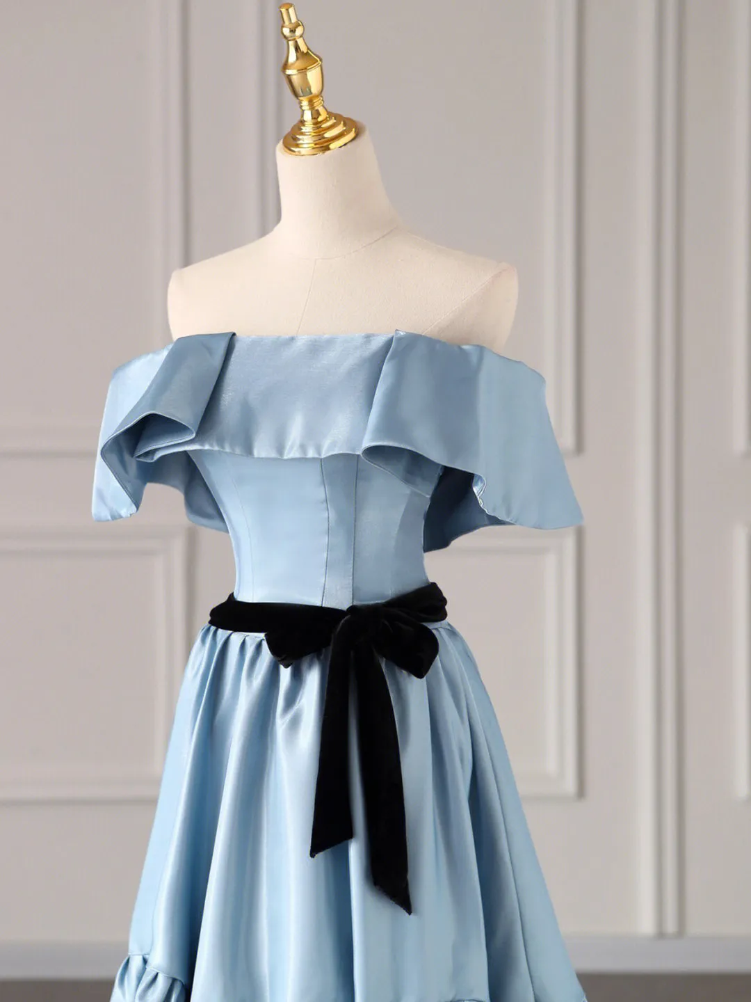 Blue Satin Long Formal Dress Blue Strapless A-Line Prom Dress