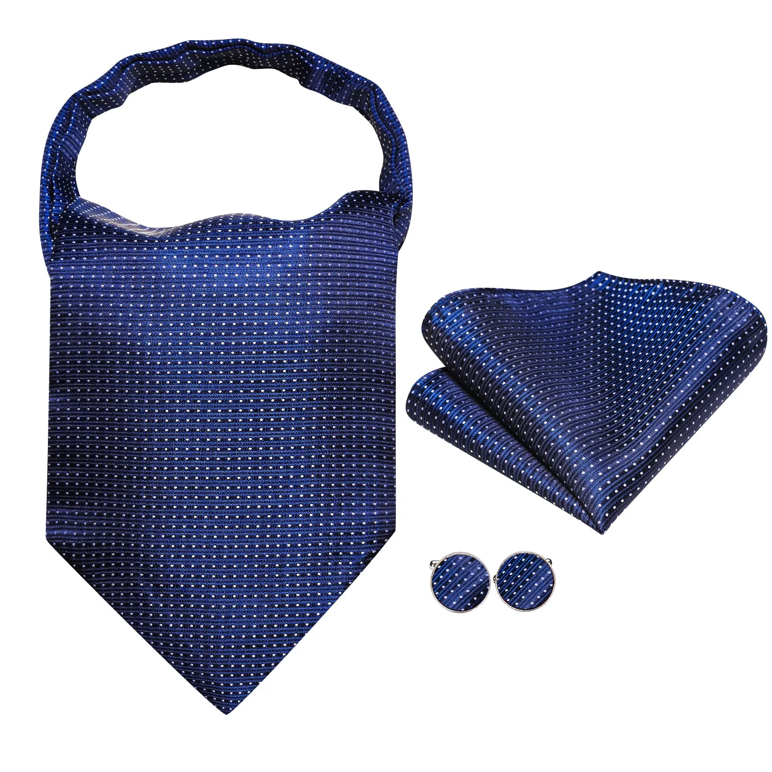 Blue White Dot Ascot Pocket Square Cufflinks Set