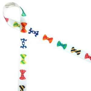 Bow Ties Ribbon on 5/8" white single face satin