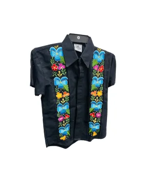 Boys Guayabera Floral Black