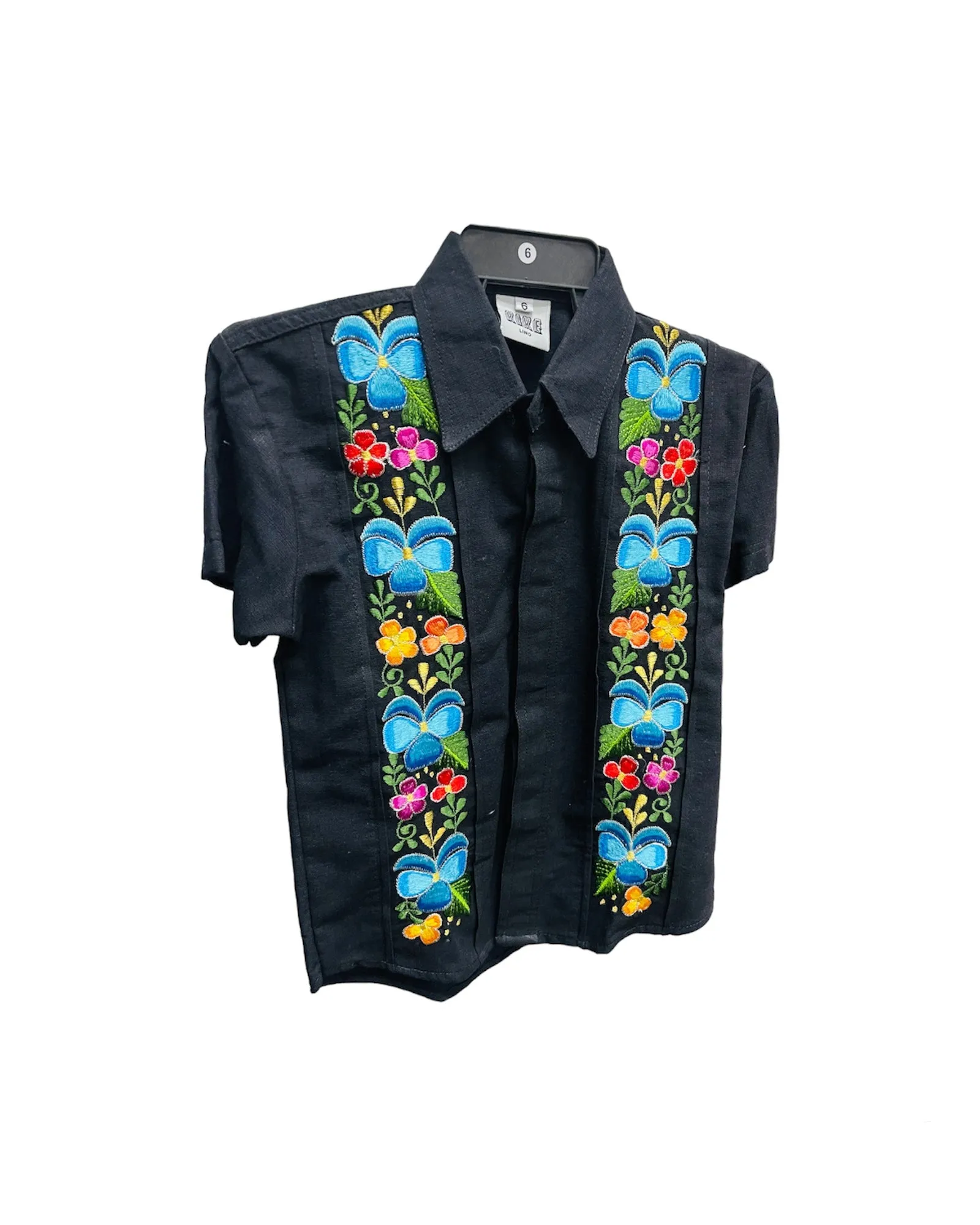 Boys Guayabera Floral Black