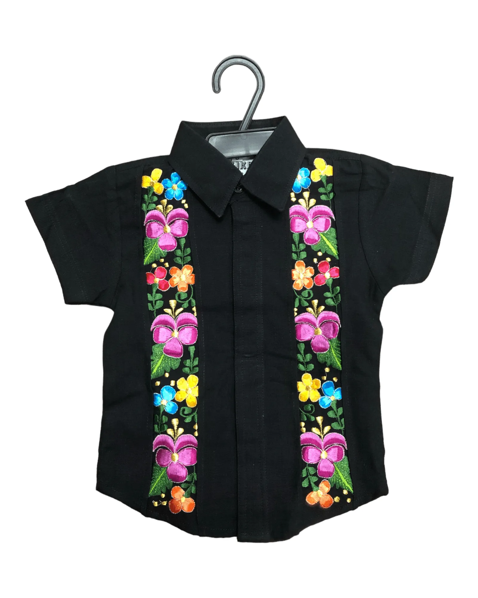 Boys Guayabera Floral Black