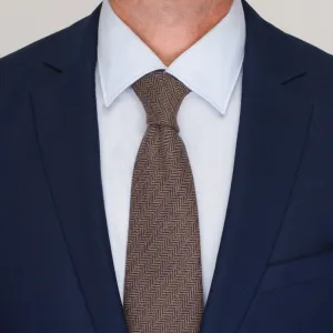 Brown Herringbone Virgin Wool Tie