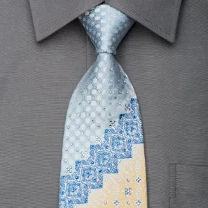 Cabrini Rhinestone Silk Necktie Cartouche On Blue With Silver Sparkles
