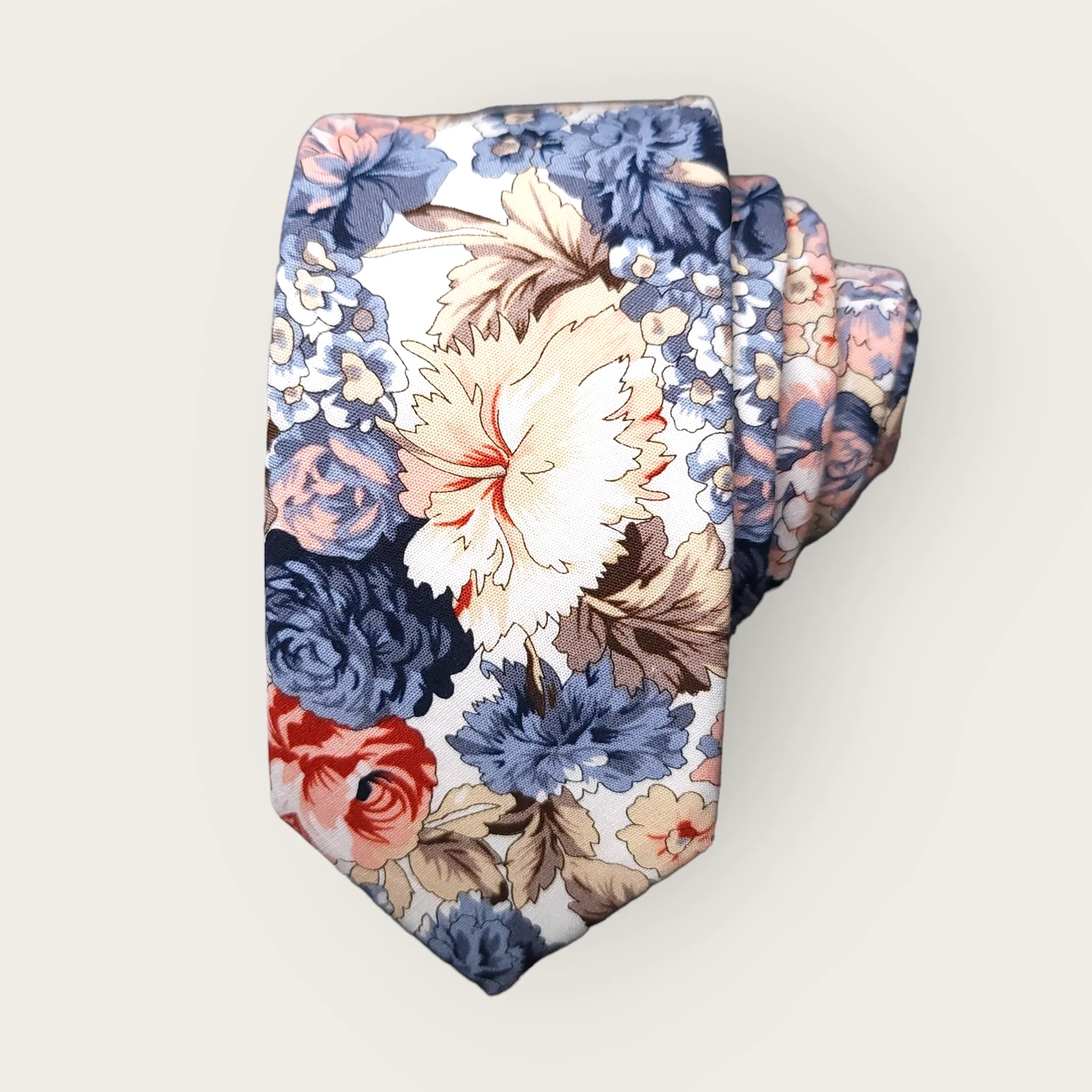 Charcoal Gray Cream Peonies Floral Slim Tie