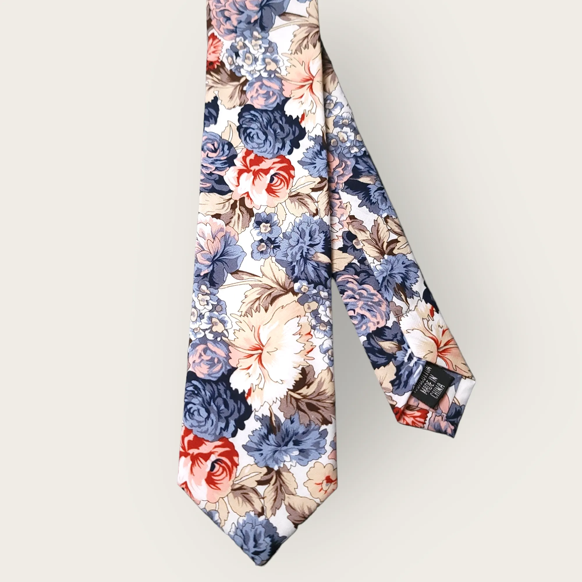 Charcoal Gray Cream Peonies Floral Slim Tie