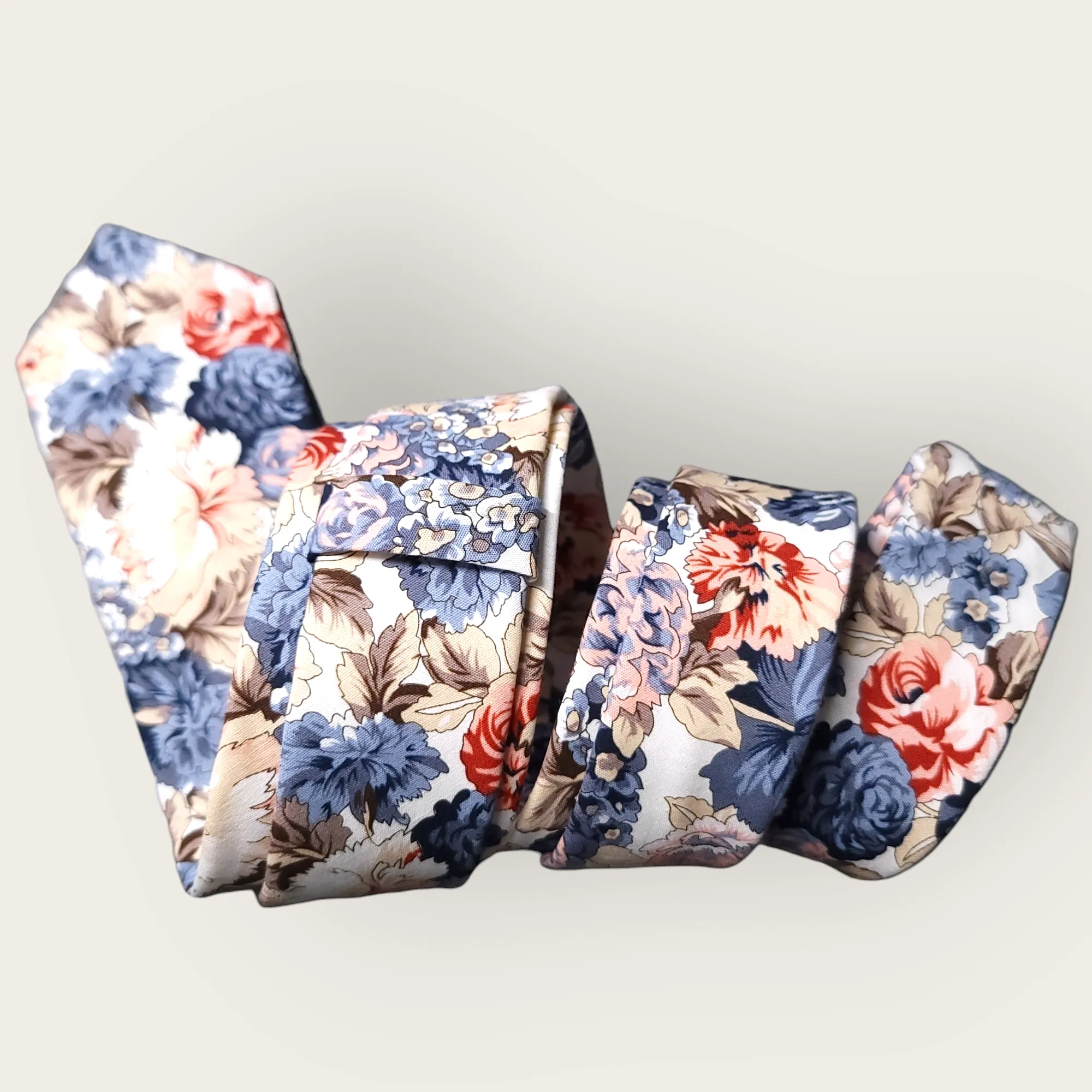 Charcoal Gray Cream Peonies Floral Slim Tie