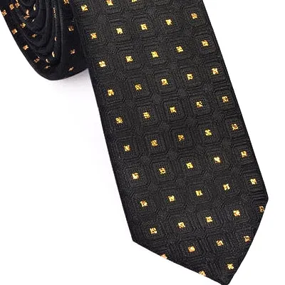 Classy Men Skinny Black Gold Square Tie
