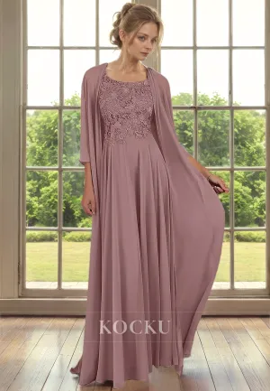 Couture & Ornate Long sleeves Appliques A-Line Chiffon Cocktail Mother of the Bride Dress