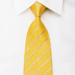 Daks Mens Rhinestone Necktie Stripes On Yellow Silk With Blue Sparkles
