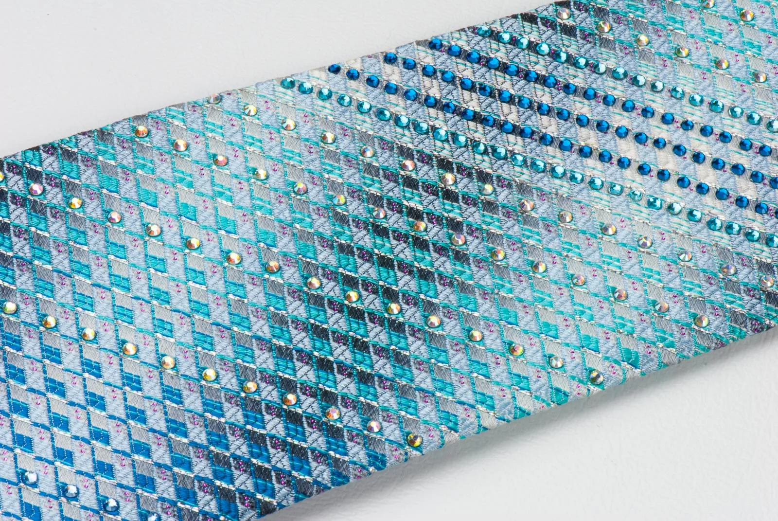 Daks Men's Silk Rhinestone Tie Blue Checked With Silver Sparkles