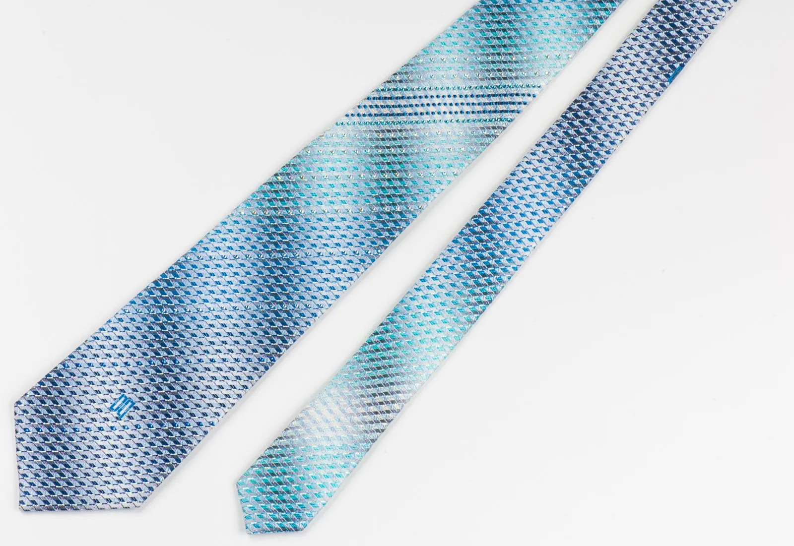 Daks Men's Silk Rhinestone Tie Blue Checked With Silver Sparkles