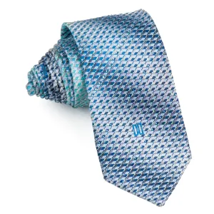 Daks Men's Silk Rhinestone Tie Blue Checked With Silver Sparkles