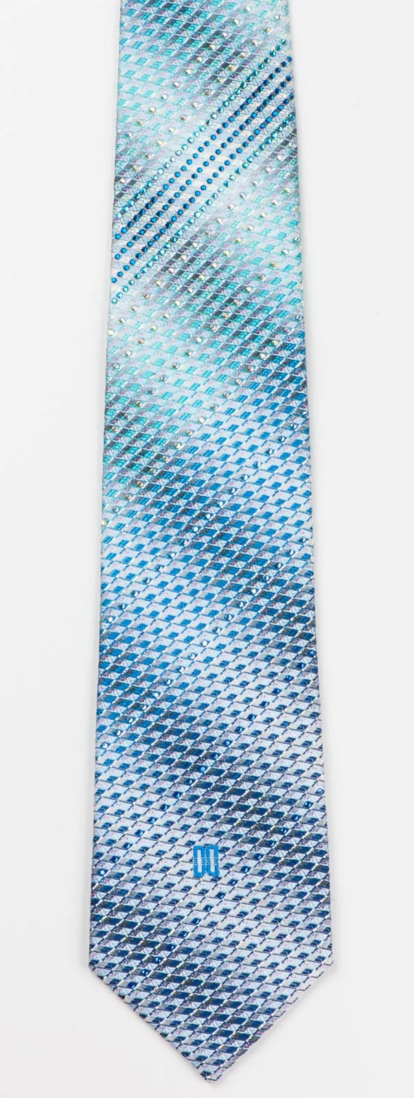 Daks Men's Silk Rhinestone Tie Blue Checked With Silver Sparkles