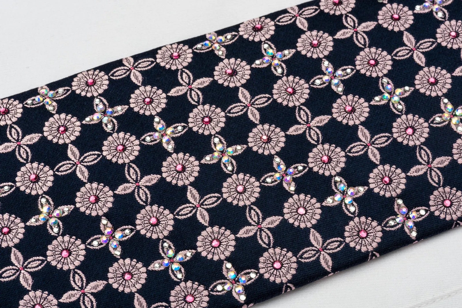 Daniel Hechter Silk Tie Floral Foulard On Blue With Rhinestones