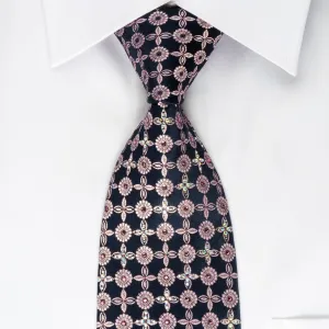 Daniel Hechter Silk Tie Floral Foulard On Blue With Rhinestones