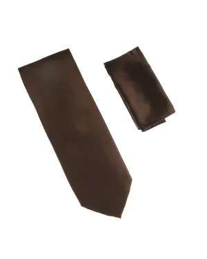 Dark Brown Wide Silk Necktie with Matching Pocket Square SWTHW-255W